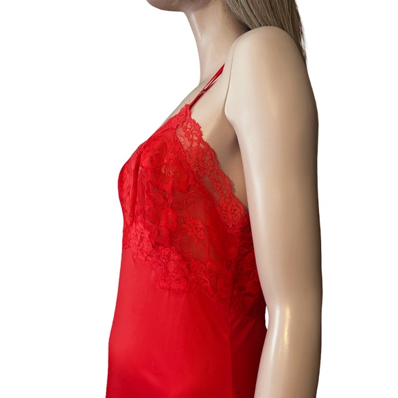 Vanity Fair Vtg 50s 60s Slip Chemise Lipstick Red Tricot Nylon Lace Bodice Lacy - Picture 8 of 16